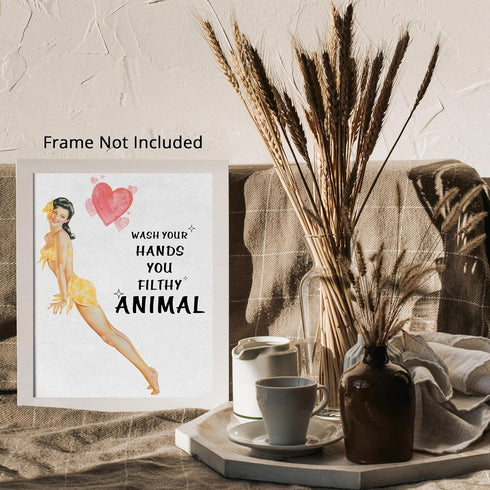 Posterizer 1 pcs-Pin-up Style decor-wash your hands-Inspirational Women's Art-Comedy Art-Bathroom, restroom Decor- UNFRAMED Wall Art...